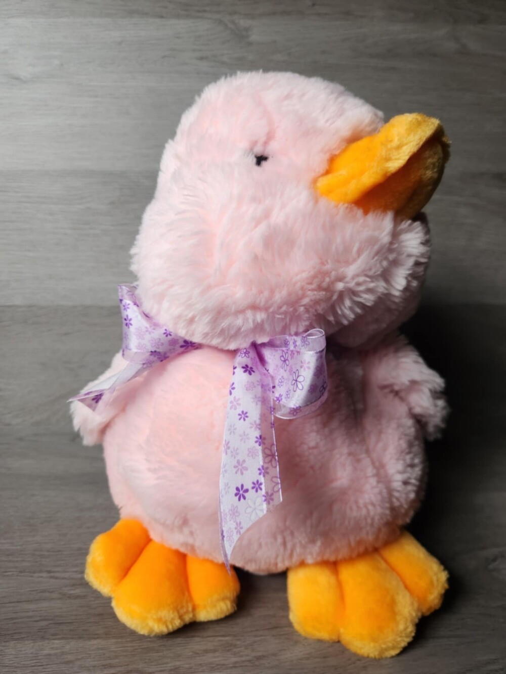 Hug & Luv Vtg Plush Easter Spring PINK 12" Chick Duck Purple Floral Ribbon